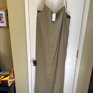 Topshop Olive Green Maxi Slip Dress with Spaghetti Straps